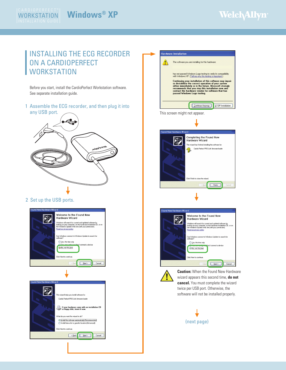 Welch Allyn Cardio Perfect Workstation ECG Recorder Install (Windows XP) Instructions - Installation Guide User Manual | 4 pages
