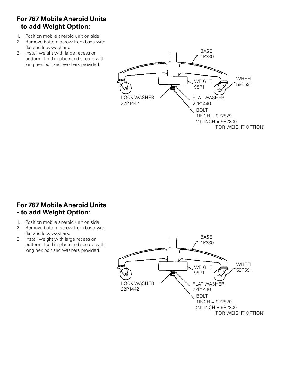 Position mobile aneroid unit on side | Welch Allyn 767 Mobile Aneroid Stand Conversion Kit (With Or Without Weight) 95P348 - Installation Guide User Manual | Page 2 / 2