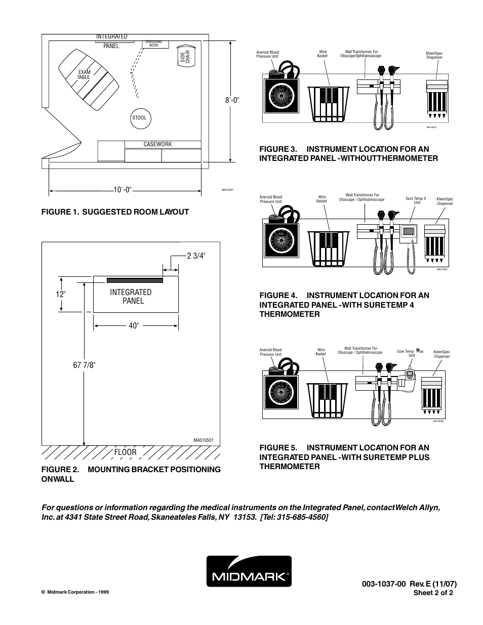 Figure 1. suggested room layout, Sheet 2 of 2, Casework | Integrated panel | Welch Allyn 777 40 Wall Panel Instructions - Installation Guide User Manual | Page 2 / 2