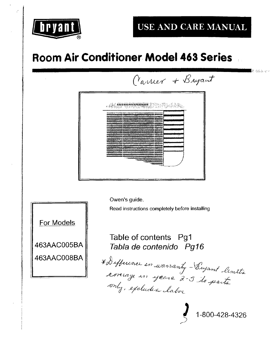 Bryant 463AAC008BA User Manual | 19 pages