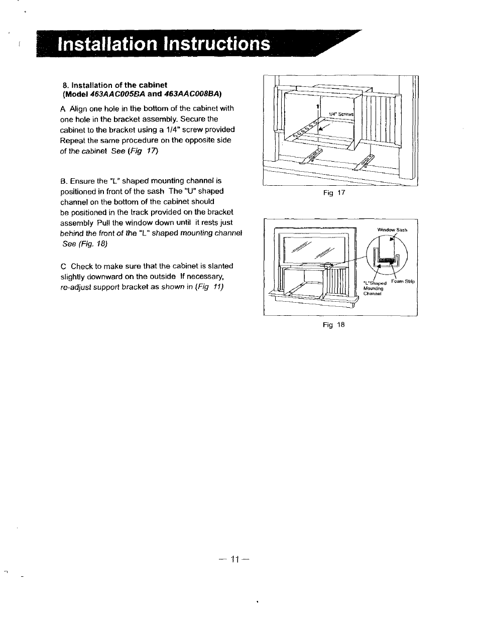 Installation of the cabinet, Instaliation instructions | Bryant 463AAC008BA User Manual | Page 12 / 19