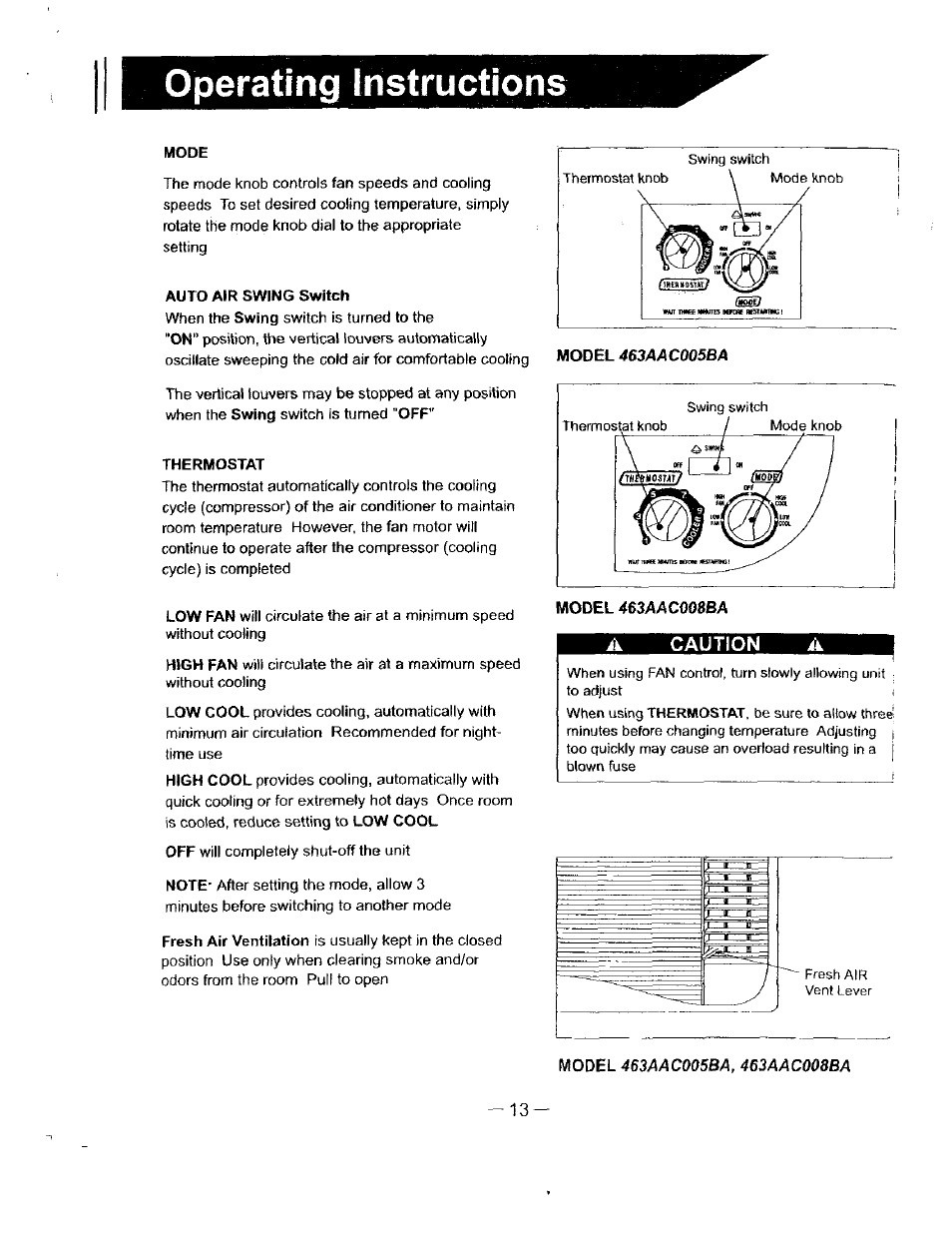 Operating instructions, Caution | Bryant 463AAC008BA User Manual | Page 14 / 19