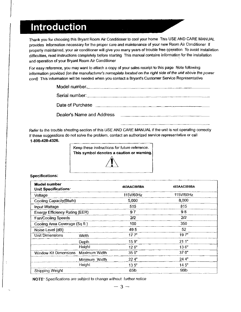 Introduction | Bryant 463AAC008BA User Manual | Page 4 / 19