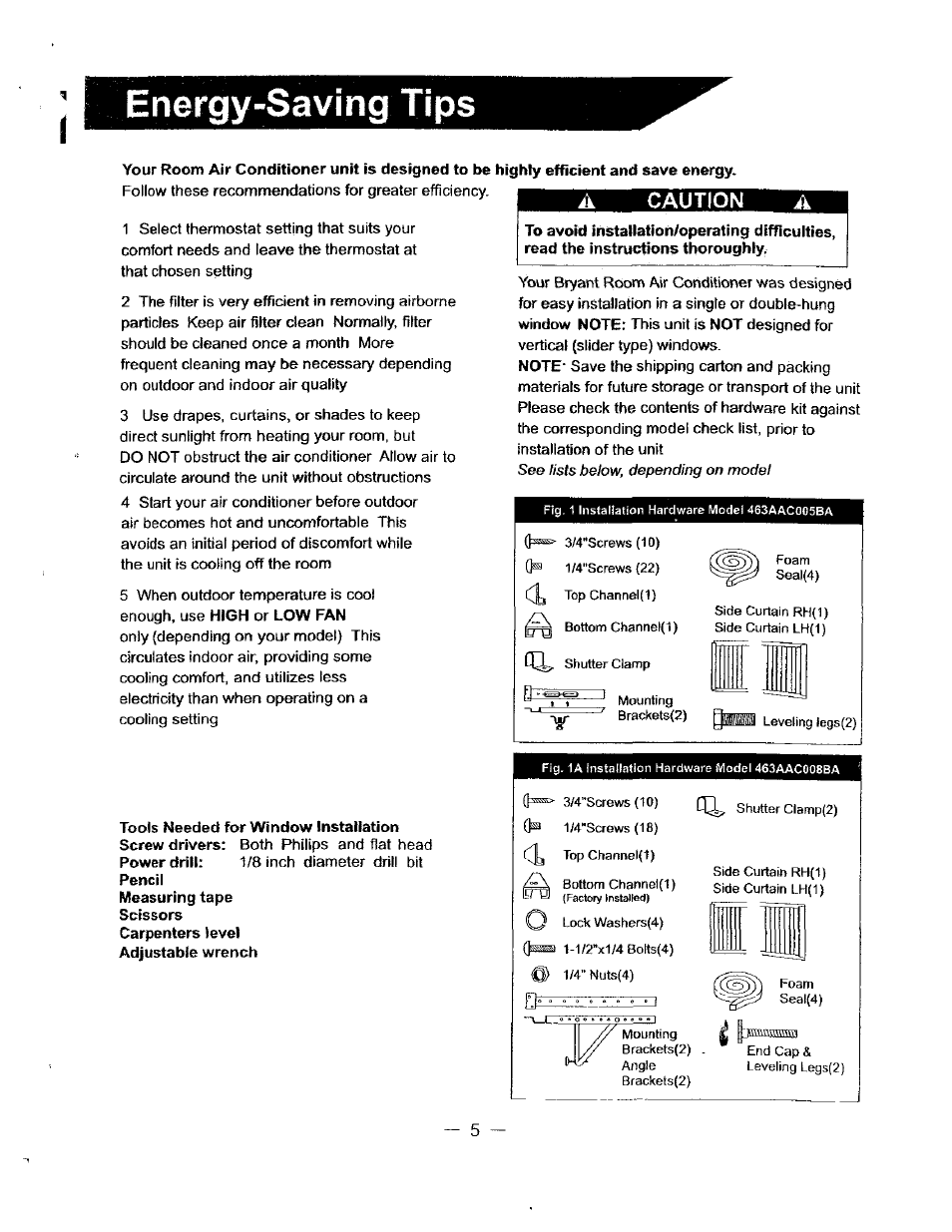 Energy-saving tips, Caution | Bryant 463AAC008BA User Manual | Page 6 / 19