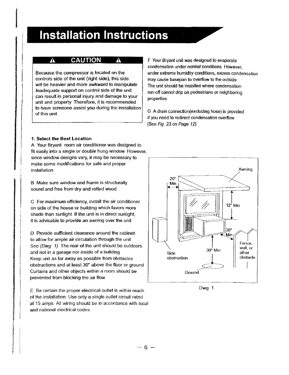 Caution a, Select the best location, Instal latîon instructions | Caution | Bryant 463AAC008BA User Manual | Page 7 / 19