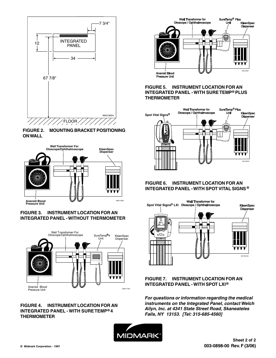 Vital signs, Sheet 2 of 2, 67 7/8" integrated panel | Floor, Spot vital signs lxi | Welch Allyn 777 34 Wall Panel Instructions - Installation Guide User Manual | Page 2 / 2