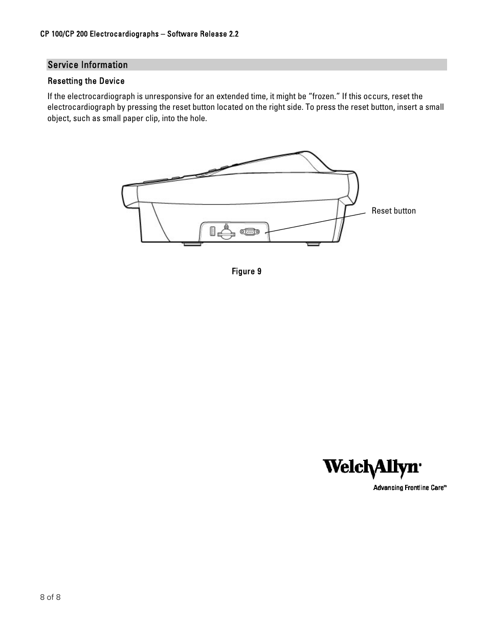 Welch Allyn CP100 And CP200 Software Upgrade Instructions - Installation Guide User Manual | Page 8 / 8