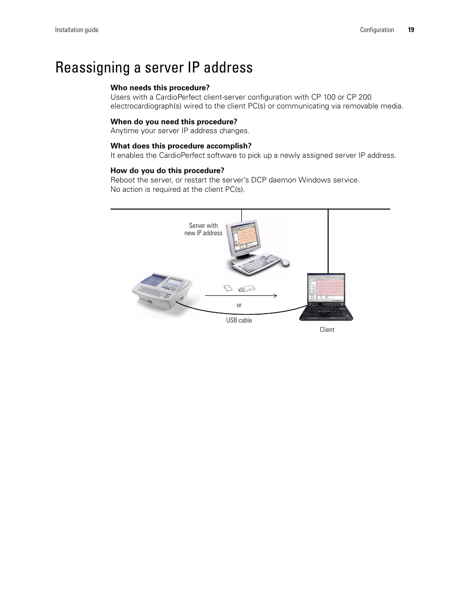 Reassigning a server ip address | Welch Allyn CP200 Cardiopulmonary Connectivity Software - Installation Guide User Manual | Page 23 / 30