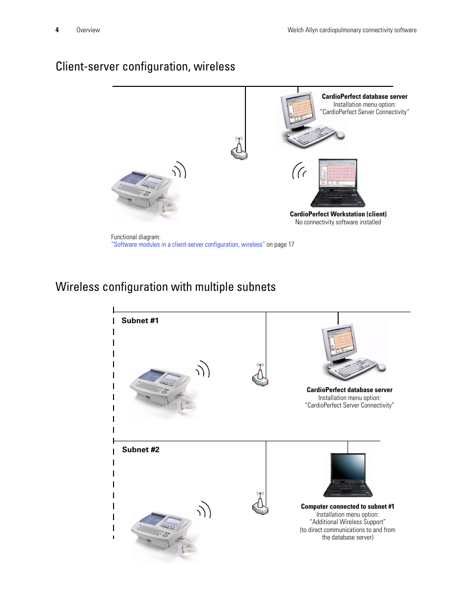 Client-server configuration, wireless, Wireless configuration with multiple subnets | Welch Allyn CP200 Cardiopulmonary Connectivity Software - Installation Guide User Manual | Page 8 / 30