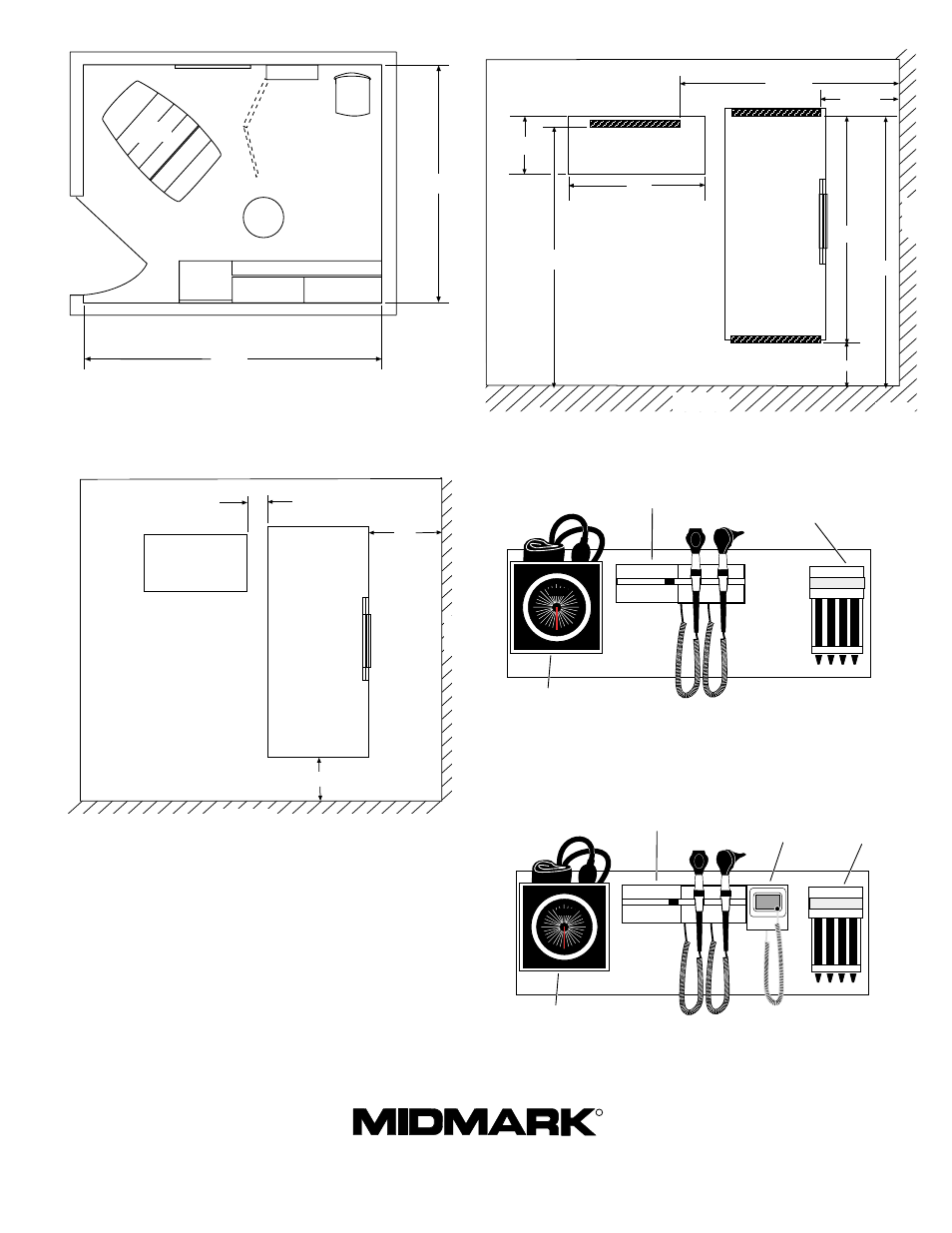 Figure 3. mounting bracket positioning on wall, Sheet 2 of 2, Floor w all | Welch Allyn 76790-1, Midmark Dressing Nook and 34 Integrated Panel With Diagnostic System - Installation Guide User Manual | Page 2 / 2