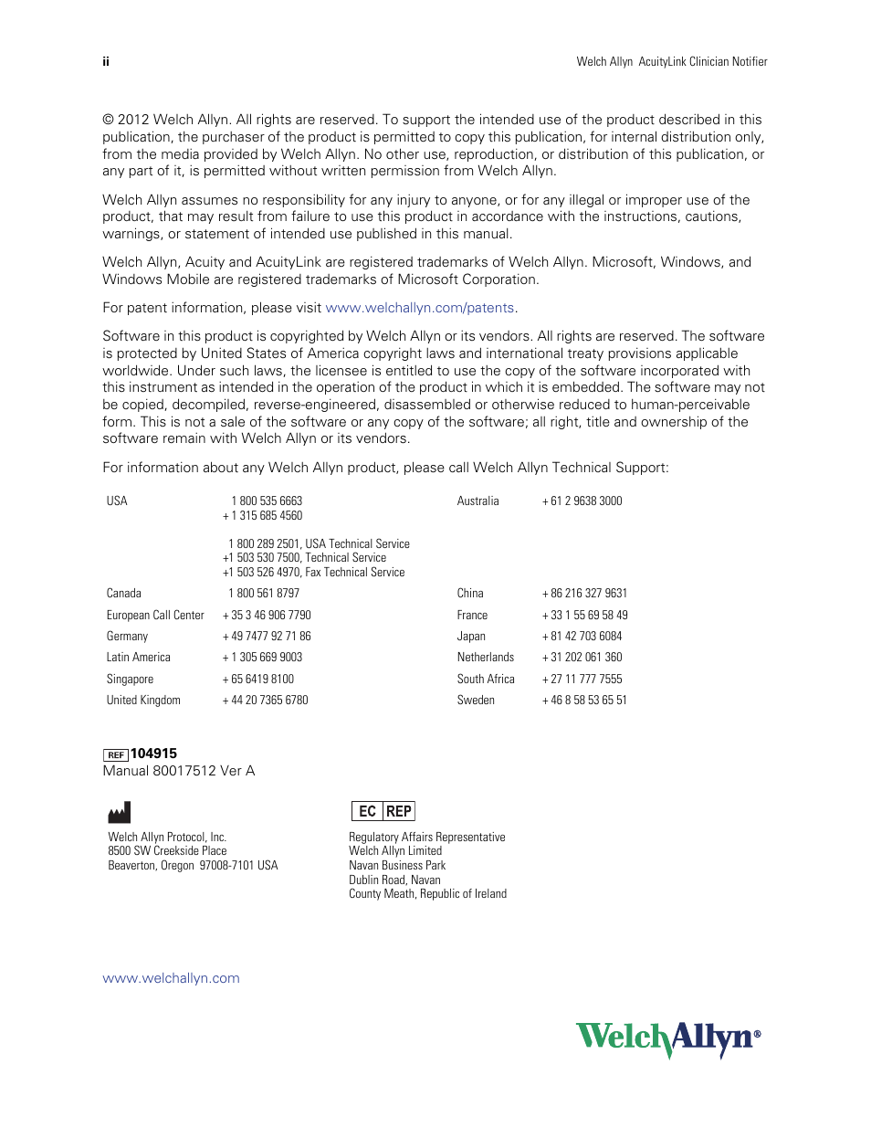 Welch Allyn Acuitylink Clinician Notifier, SW Install Instruction, Aculink Clin Not 1.4X - Installation Guide User Manual | Page 2 / 18