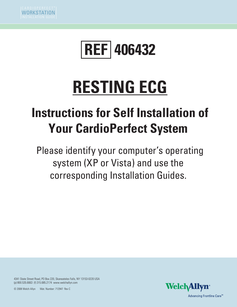 Welch Allyn Cardio Perfect Workstation (SW 1.6.2) Resting ECG - Installation Guide User Manual | 1 page