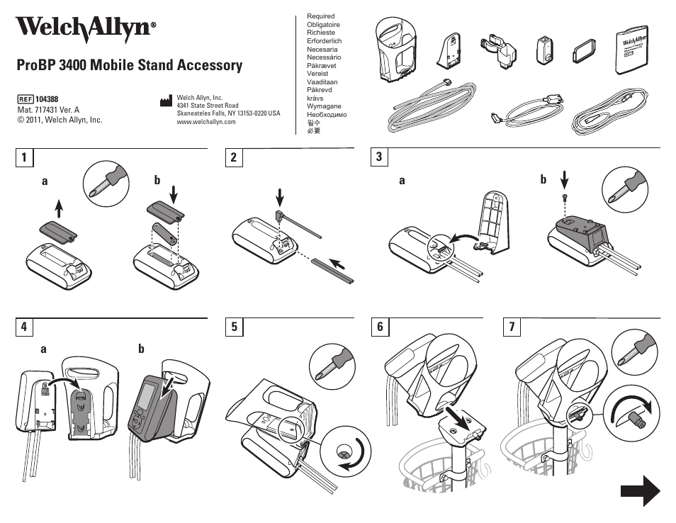 Welch Allyn Connex ProBlood Pressue (BP) 3400 Digital Blood Pressure Device, Mounting Inst, Mobile Stand ProBlood Pressue (BP) 3400 - Installation Guide User Manual | 2 pages