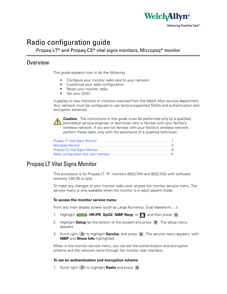 Welch Allyn Propaq LT, Propaq CS and Micropaq monitor, Radio Configuration - Installation Guide User Manual | 14 pages
