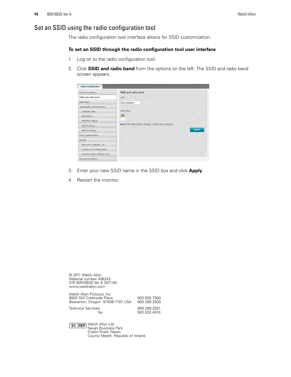 Set an ssid using the radio configuration, Tool, Set an ssid using | The radio configuration tool, Set an ssid using the radio, Configuration tool, Set an ssid using the radio configuration tool | Welch Allyn Propaq LT, Propaq CS and Micropaq monitor, Radio Configuration - Installation Guide User Manual | Page 14 / 14