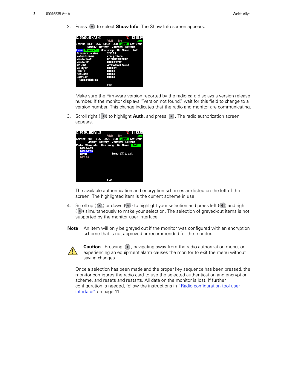 Welch Allyn Propaq LT, Propaq CS and Micropaq monitor, Radio Configuration - Installation Guide User Manual | Page 2 / 14
