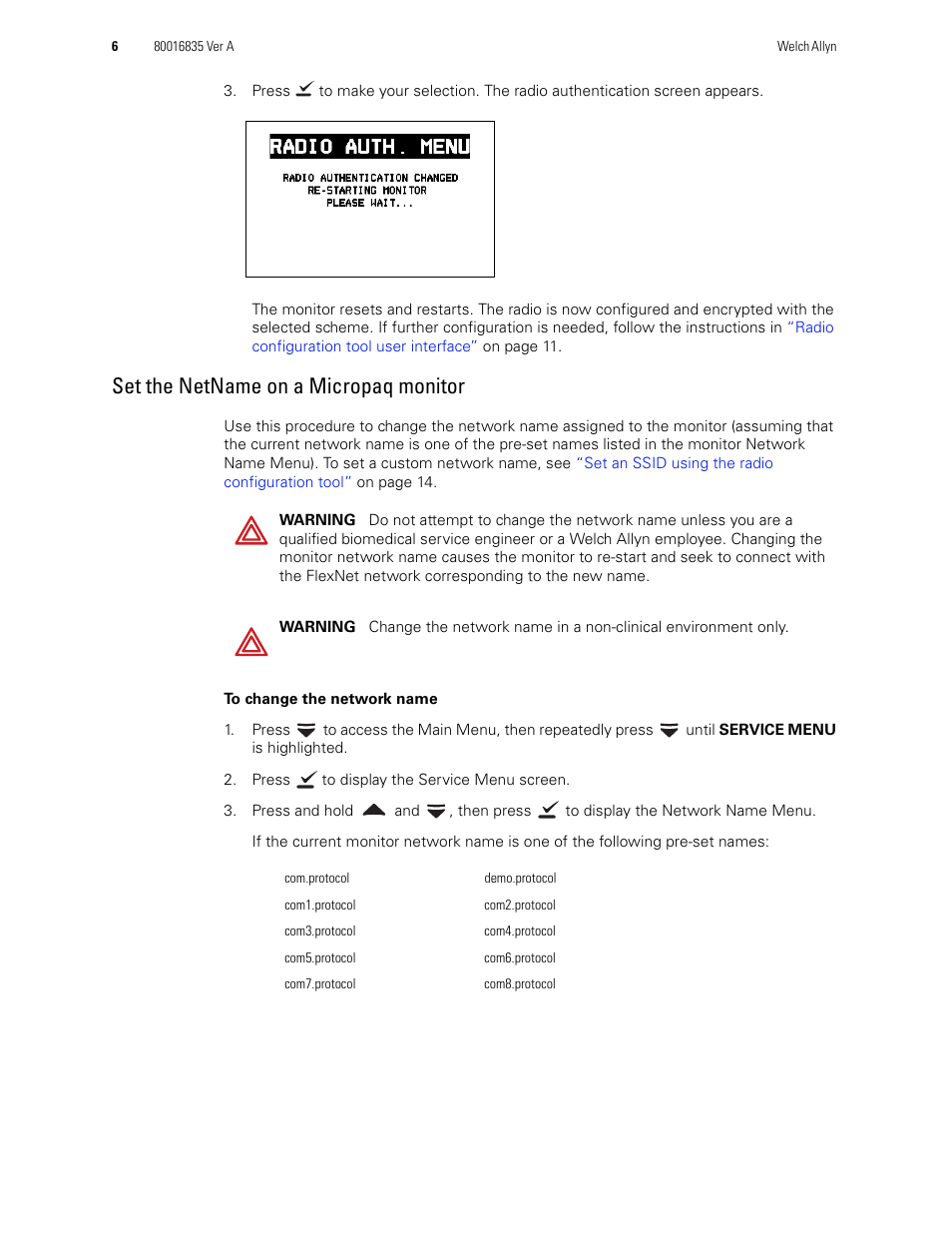 Set the netname on a micropaq monitor | Welch Allyn Propaq LT, Propaq CS and Micropaq monitor, Radio Configuration - Installation Guide User Manual | Page 6 / 14