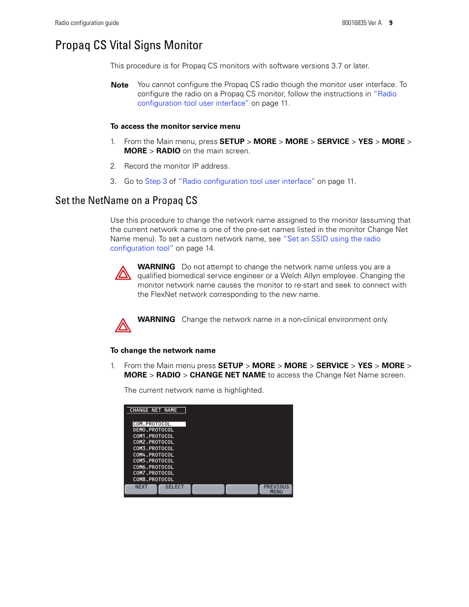 Propaq cs vital signs monitor, Set the netname on a propaq cs | Welch Allyn Propaq LT, Propaq CS and Micropaq monitor, Radio Configuration - Installation Guide User Manual | Page 9 / 14