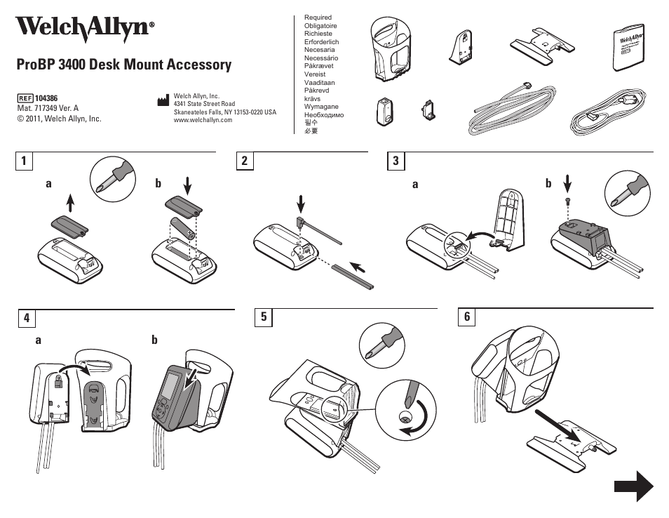 Welch Allyn Connex ProBlood Pressue (BP) 3400 Digital Blood Pressure Device, Mounting Inst, Desk Mount, ProBlood Pressue (BP) 3400 - Installation Guide User Manual | 2 pages