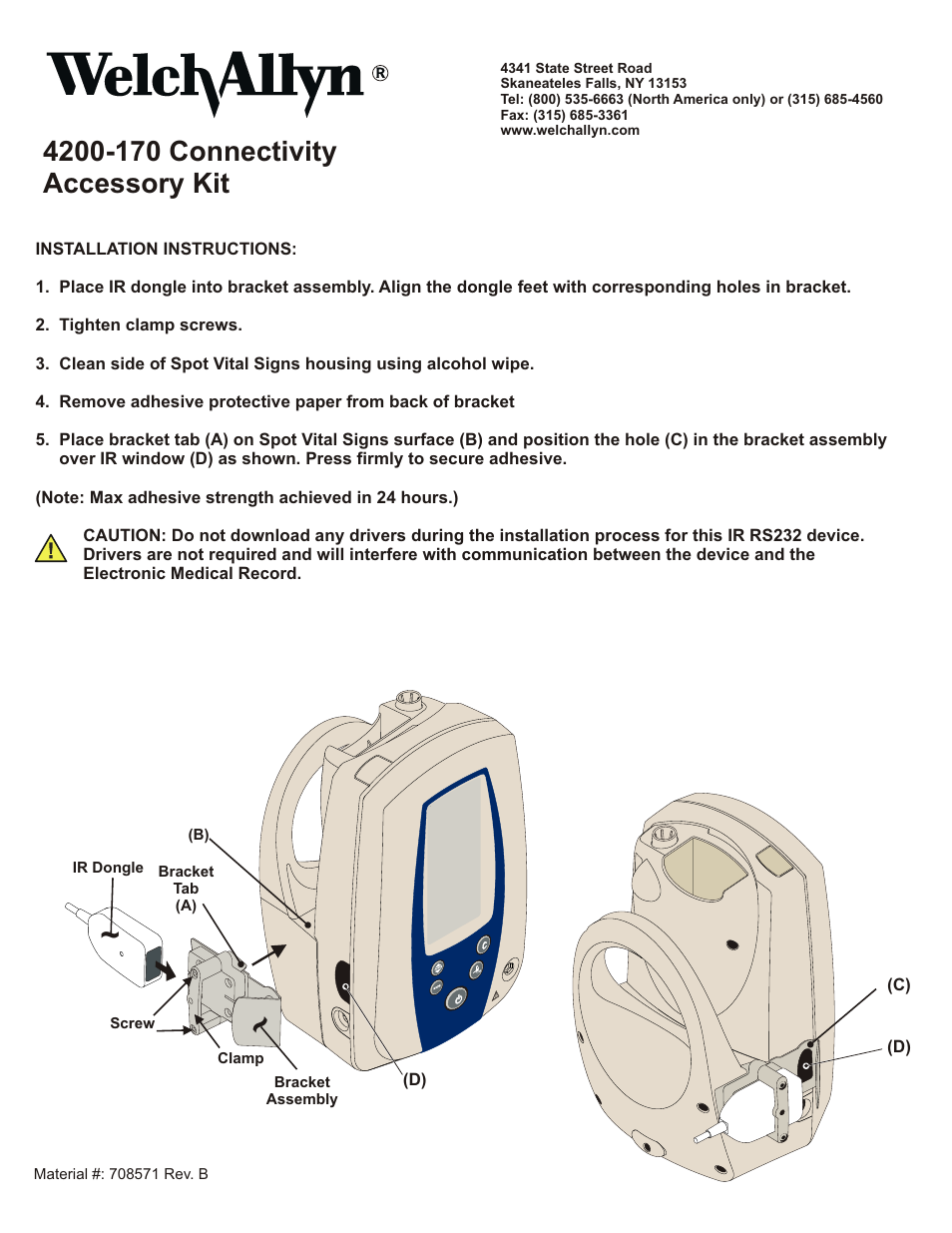 Welch Allyn Spot Vitals Signs Connectivity Kit - Installation Guide User Manual | 1 page