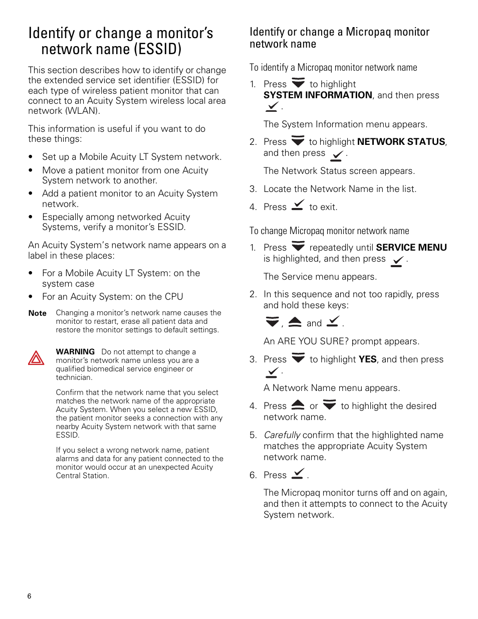 Identify or change a micropaq monitor network name | Welch Allyn Mobile Acuity LT - Installation Guide User Manual | Page 6 / 8