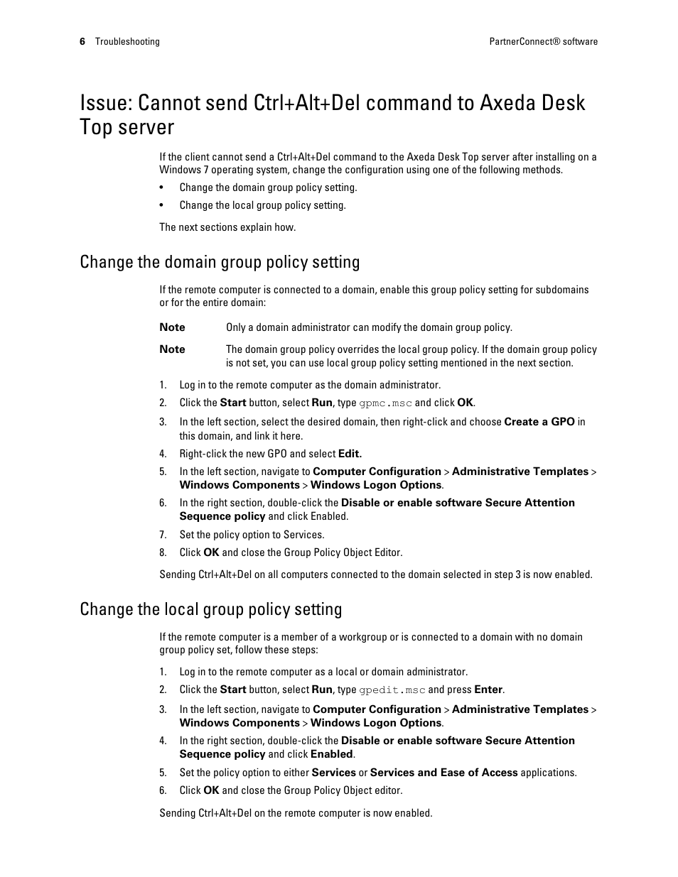 Change the domain group policy setting, Change the local group policy setting | Welch Allyn PartnerConnect Software - Installation Guide User Manual | Page 10 / 23