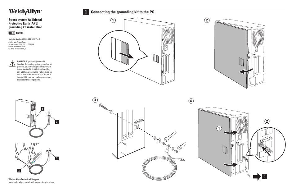 Welch Allyn Stress system Additional Protective Earth (APE) grounding kit installation - Installation Guide User Manual | 2 pages