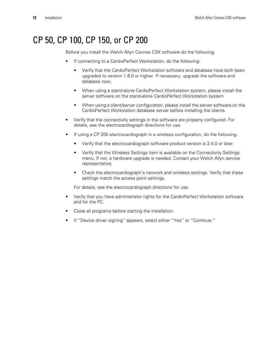 Cp 50, cp 100, cp 150, or cp 200 | Welch Allyn Connex CSK 4.1.X - Installation Guide User Manual | Page 16 / 46