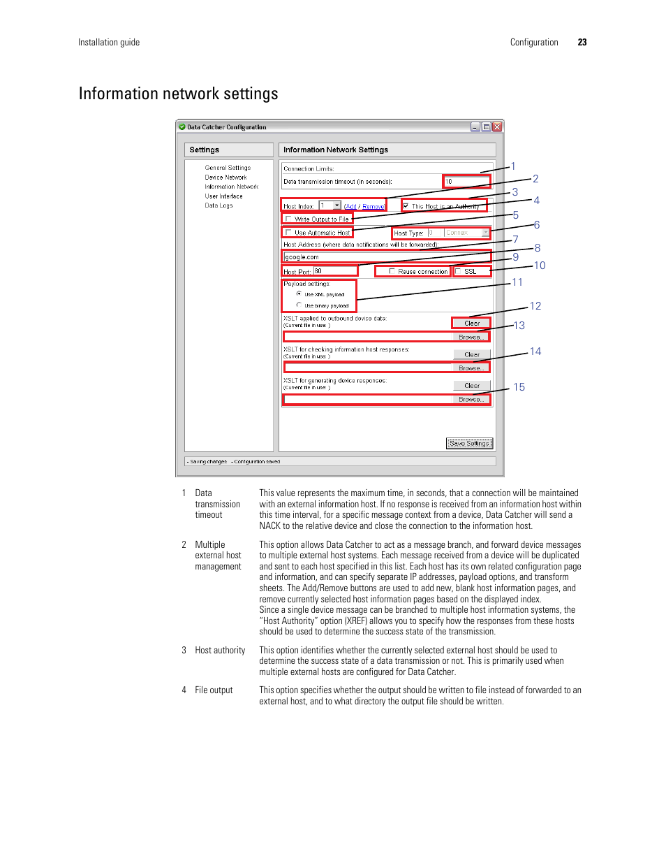 Information network settings | Welch Allyn Connex CSK 4.1.X - Installation Guide User Manual | Page 27 / 46