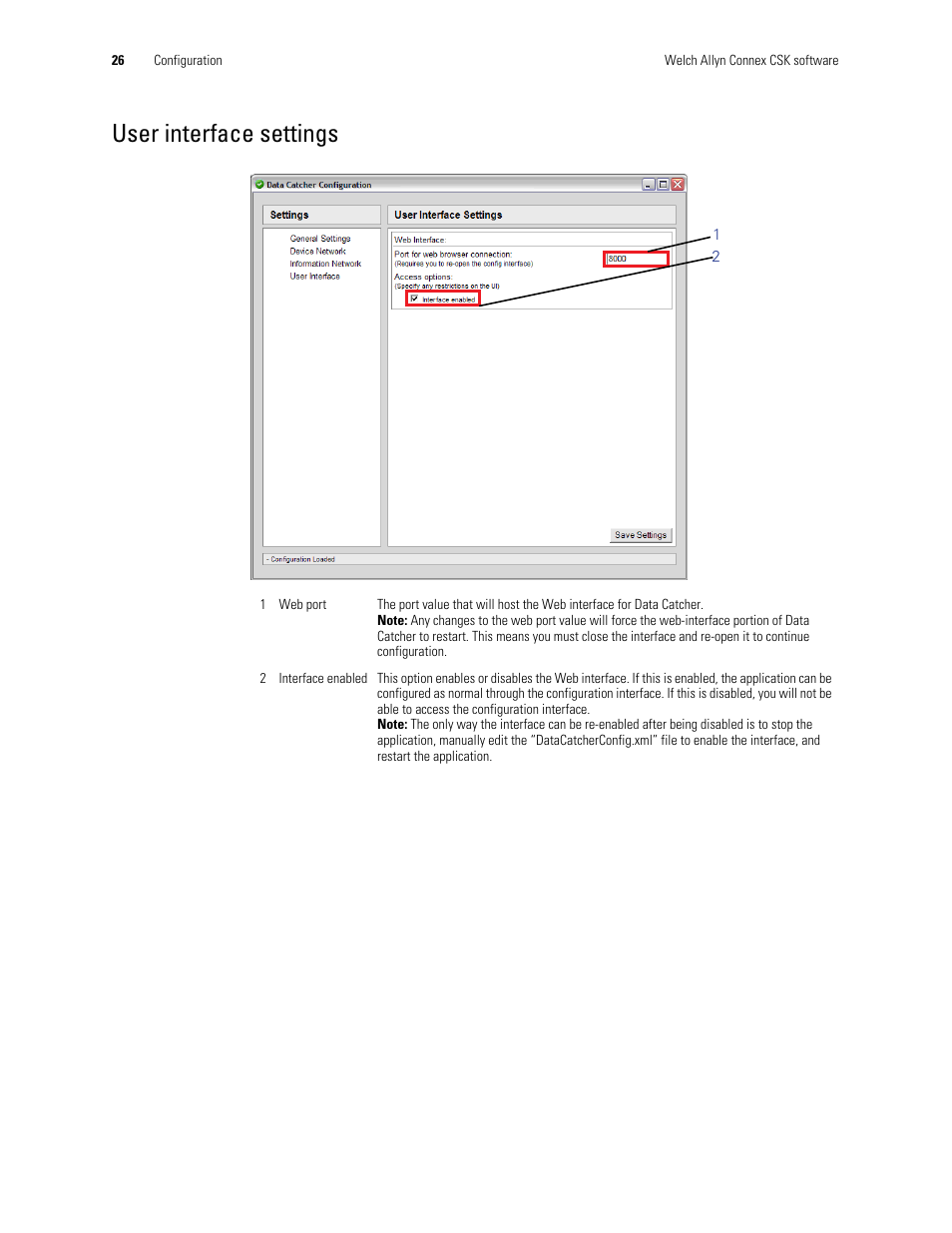 User interface settings | Welch Allyn Connex CSK 4.1.X - Installation Guide User Manual | Page 30 / 46