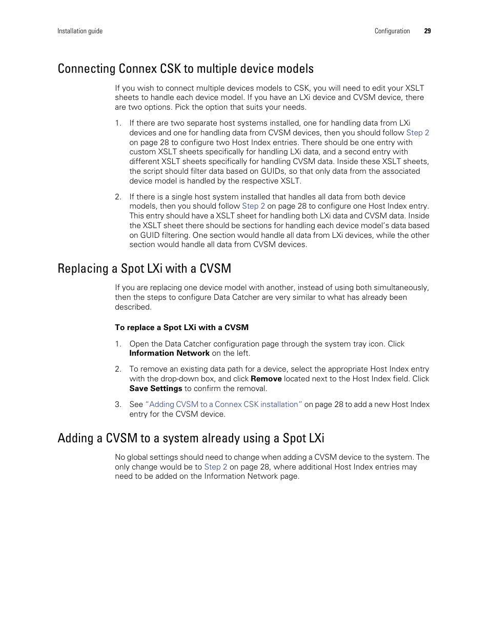 Connecting connex csk to multiple device models, Replacing a spot lxi with a cvsm, Adding a cvsm to a system already using a spot lxi | Welch Allyn Connex CSK 4.1.X - Installation Guide User Manual | Page 33 / 46
