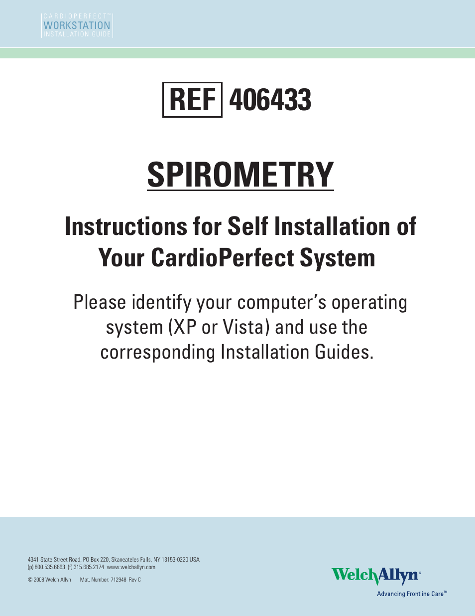 Welch Allyn Cardio Perfect Workstation (SW 1.6.2) Spirometry - Installation Guide User Manual | 1 page