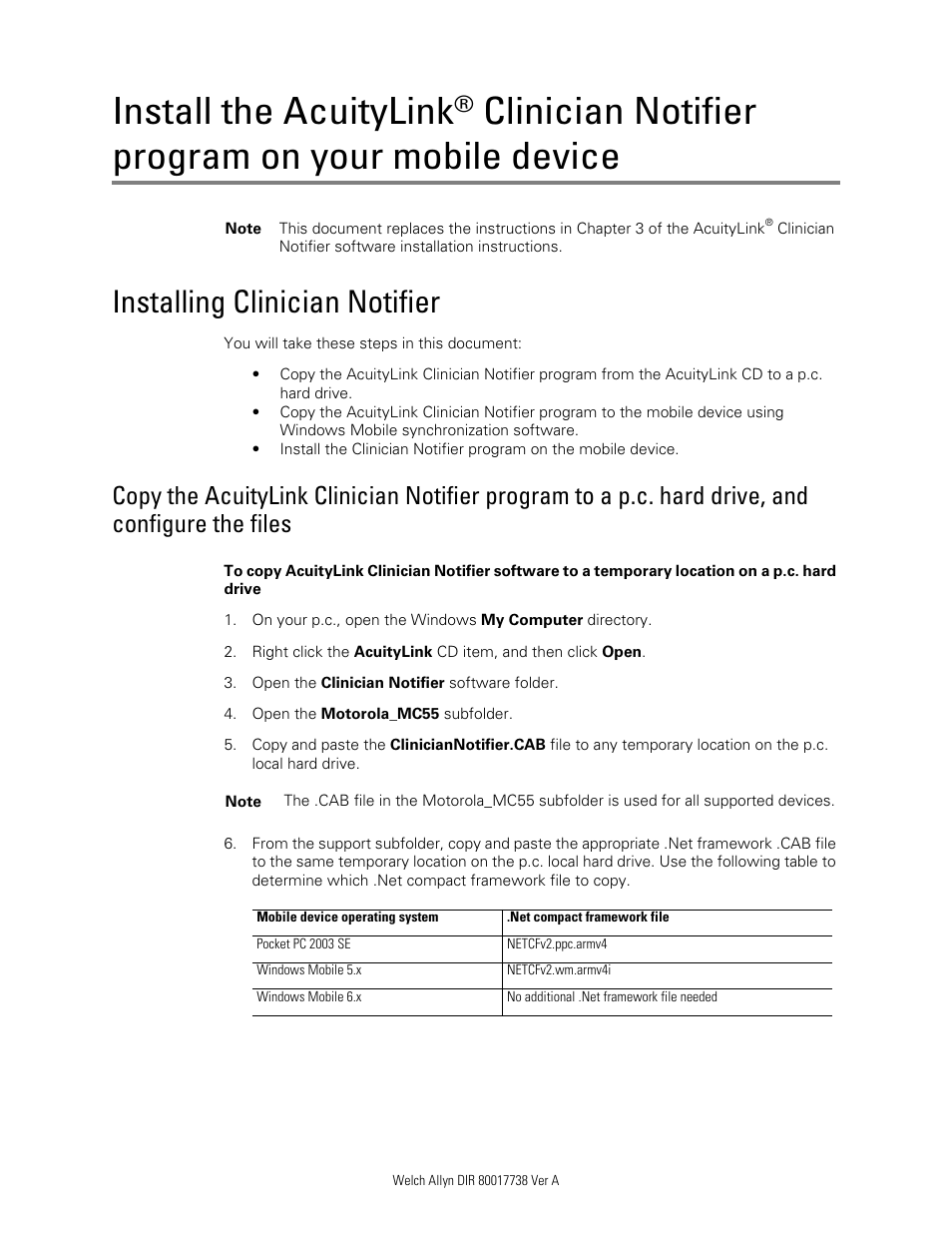 Welch Allyn Acuitylink Program On Your Mobile Device - Installation Guide User Manual | 3 pages