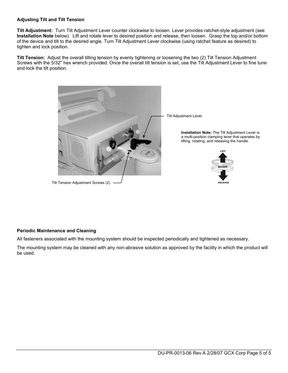 Welch Allyn GCX M-Series Wall Mount Kit for Welch Allyn Propaq CS Monitor - Installation Guide User Manual | Page 5 / 5