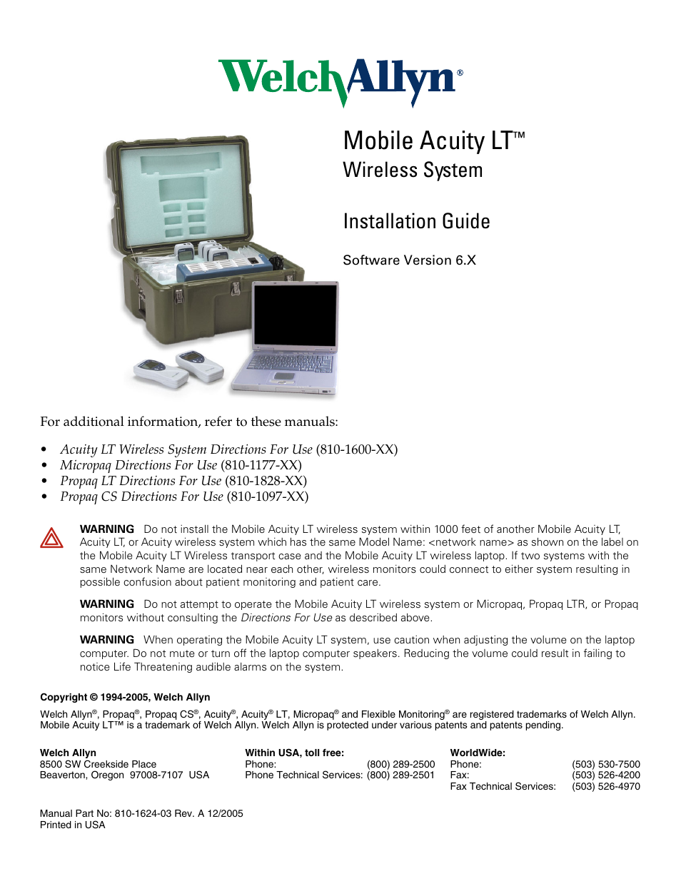 Welch Allyn Acuity Mobile LT Central Station 810-1624-03A - Installation Guide User Manual | 4 pages