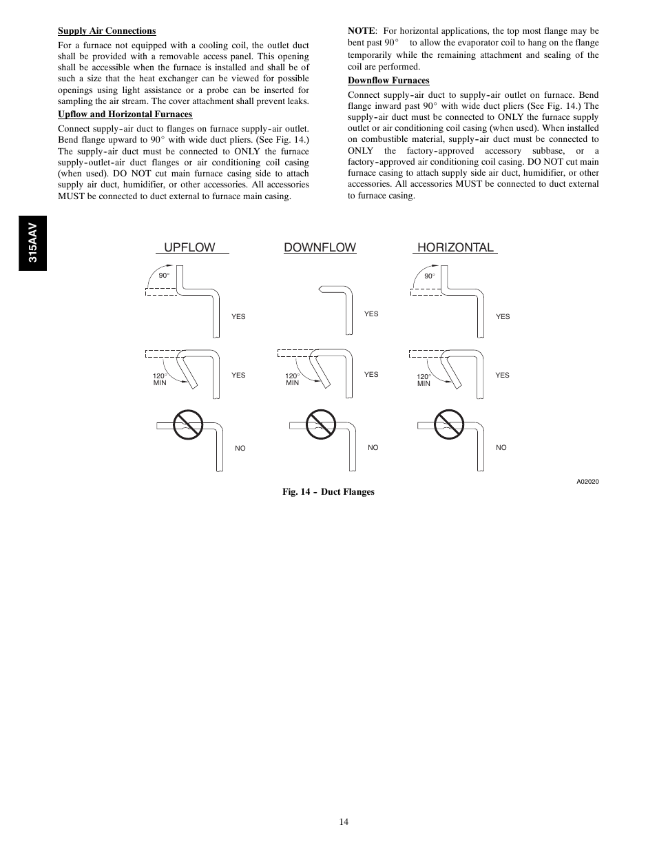 Upflow downflow horizontal | Bryant Gas Furance 315AAV User Manual | Page 14 / 60