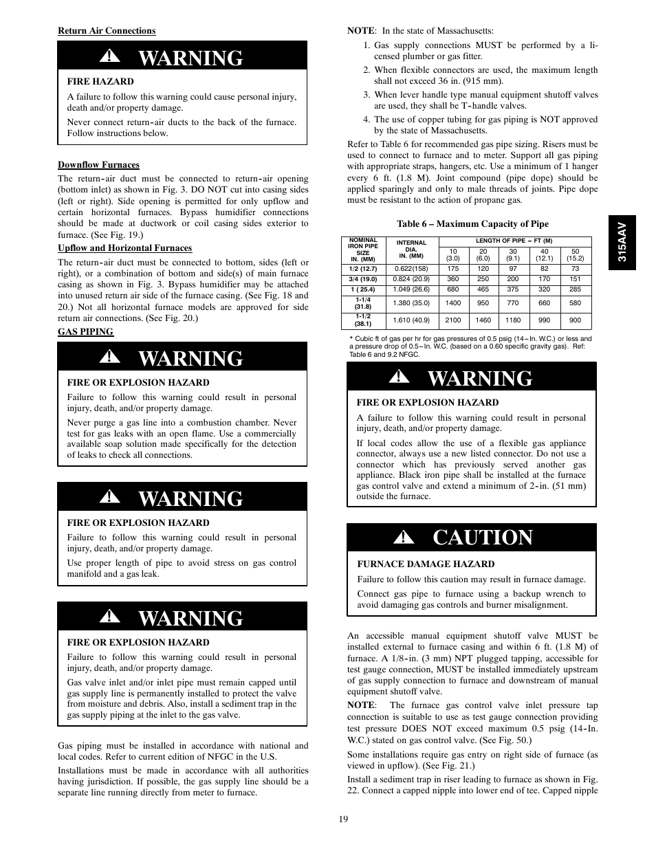 Warning, Caution | Bryant Gas Furance 315AAV User Manual | Page 19 / 60