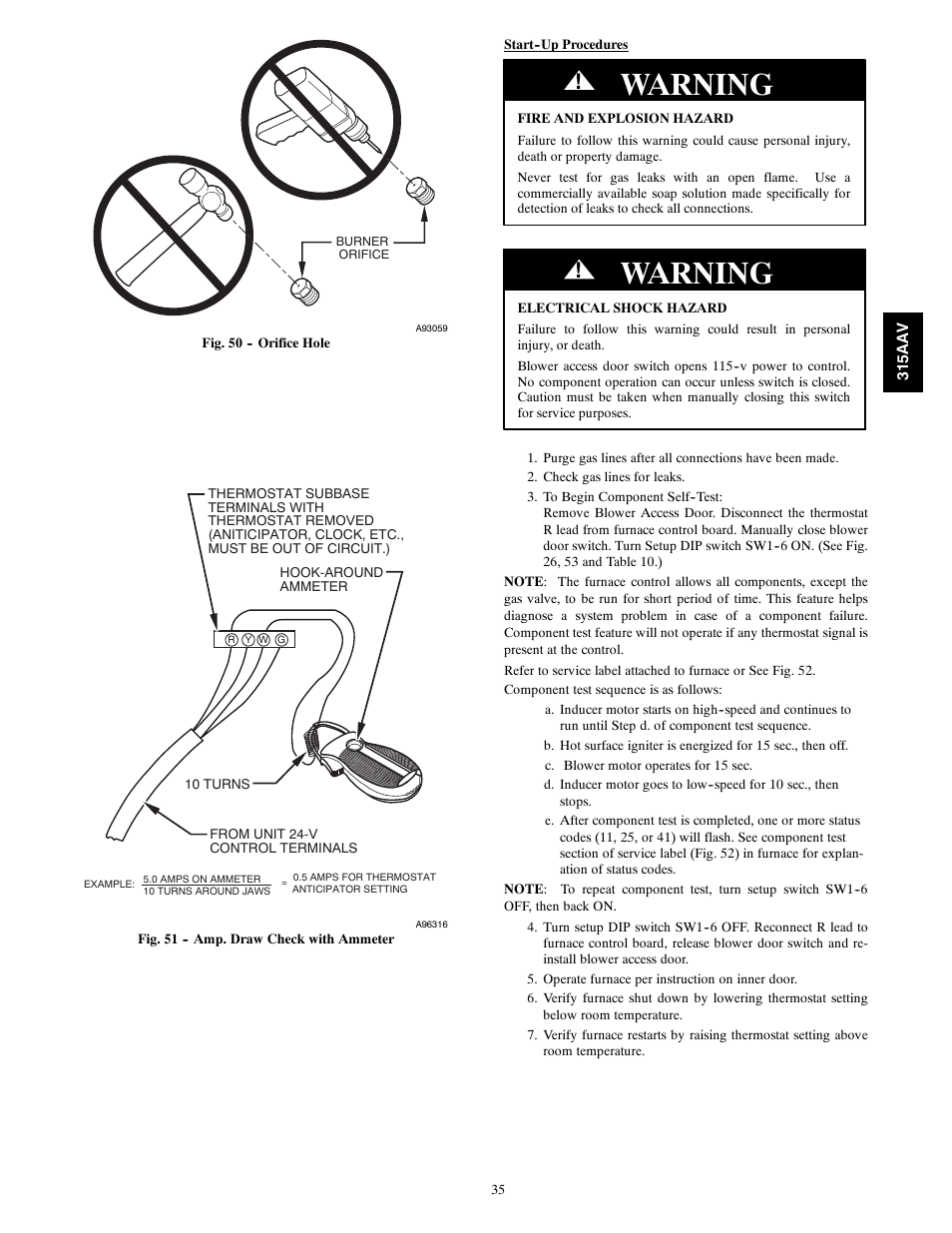 Warning | Bryant Gas Furance 315AAV User Manual | Page 35 / 60