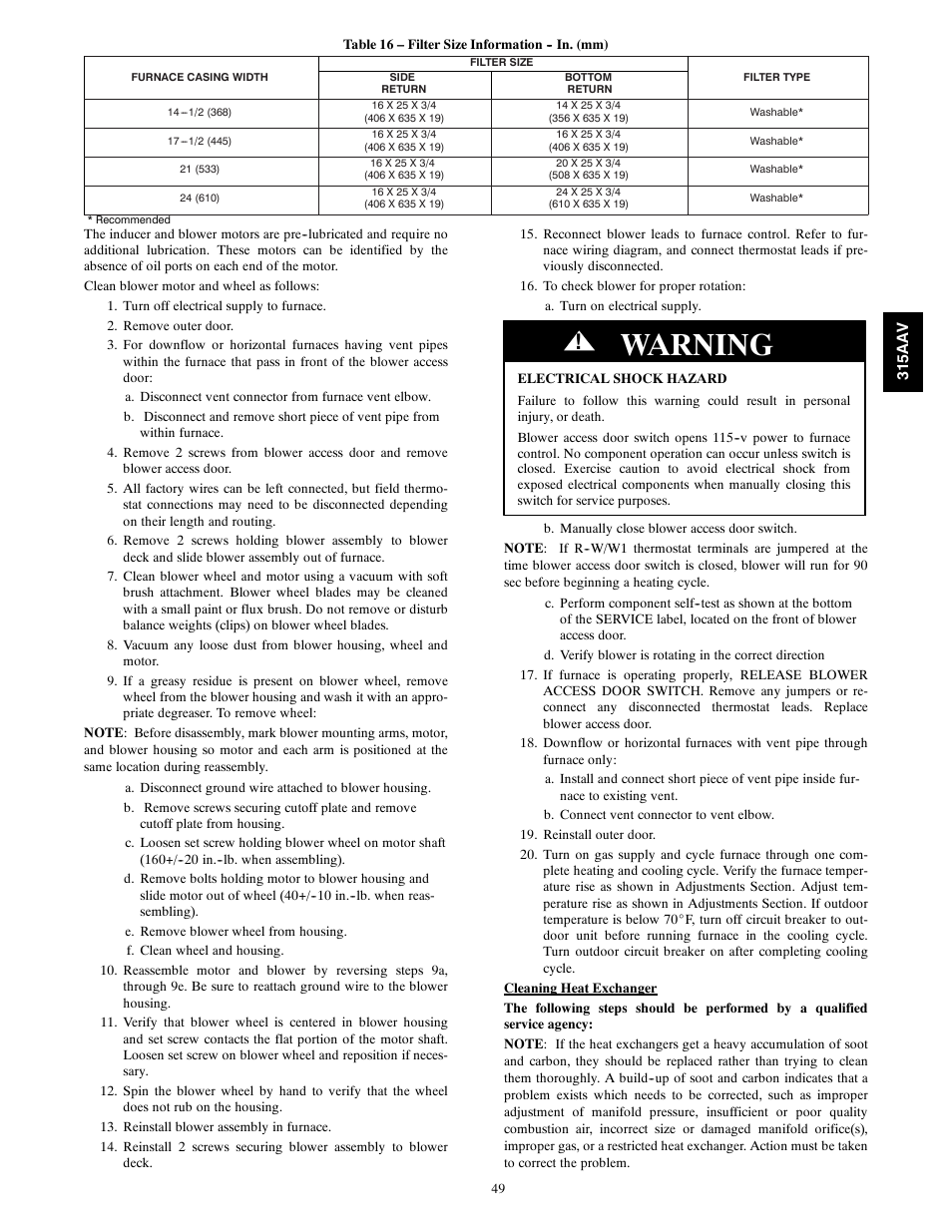 Warning | Bryant Gas Furance 315AAV User Manual | Page 49 / 60