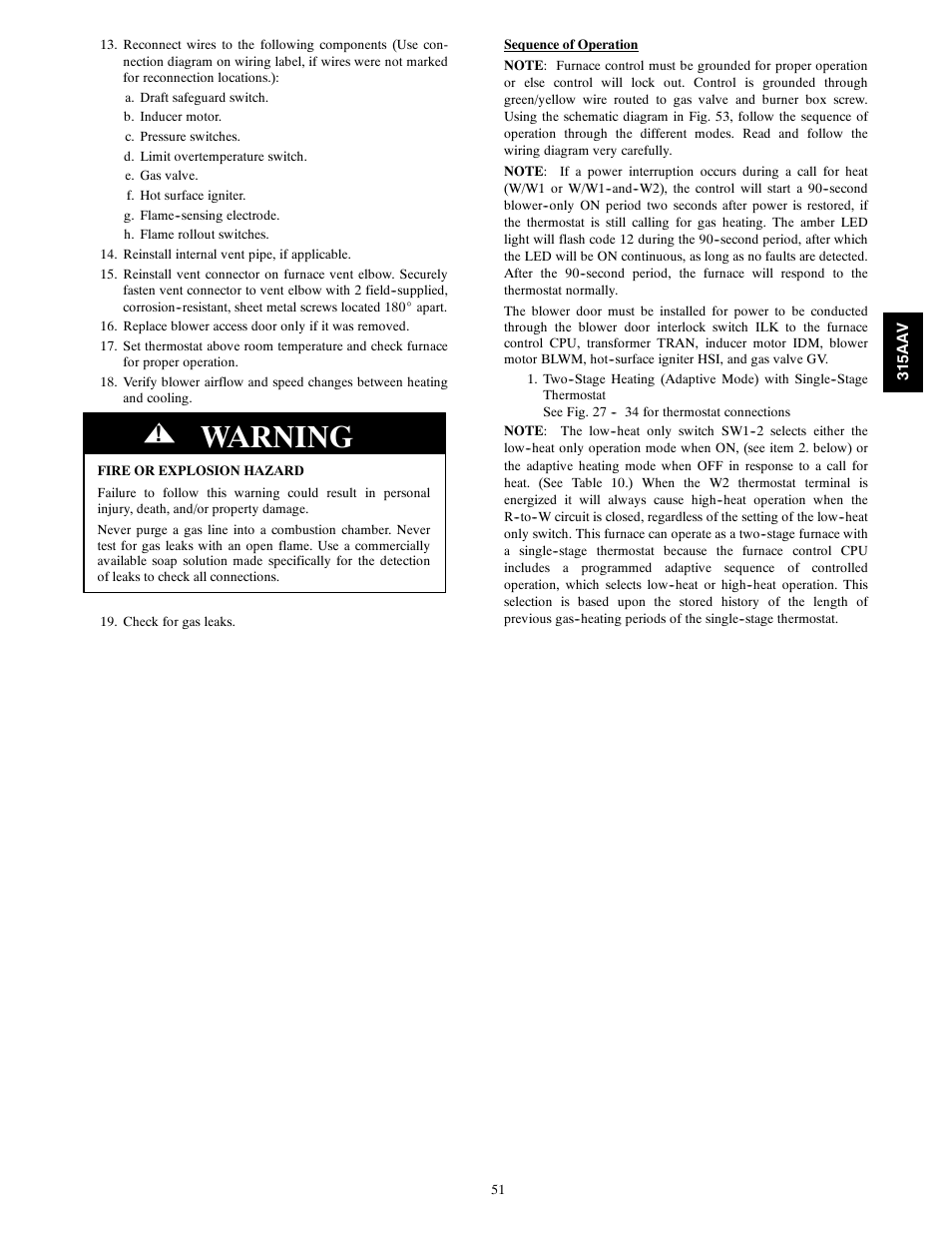 Warning | Bryant Gas Furance 315AAV User Manual | Page 51 / 60