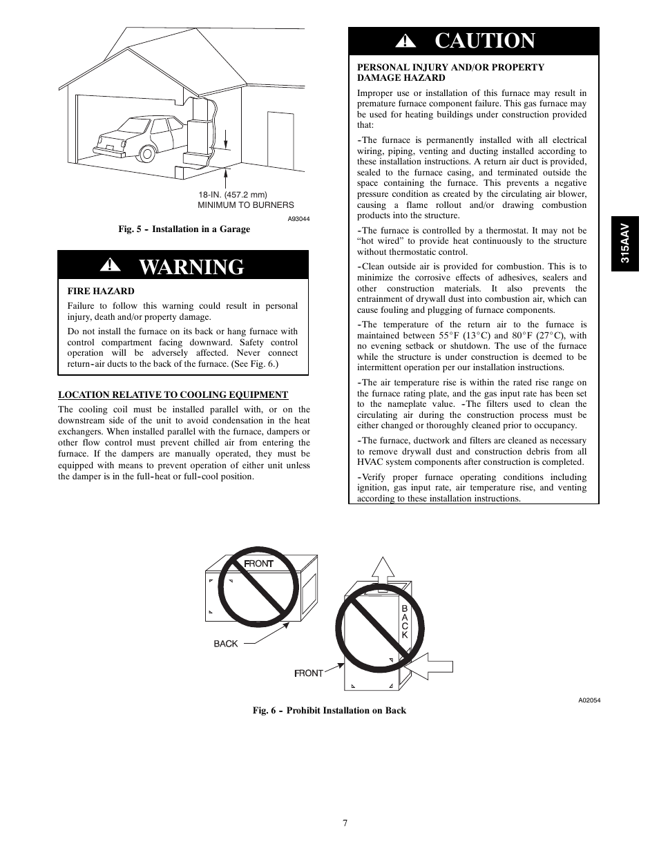 Warning, Caution | Bryant Gas Furance 315AAV User Manual | Page 7 / 60