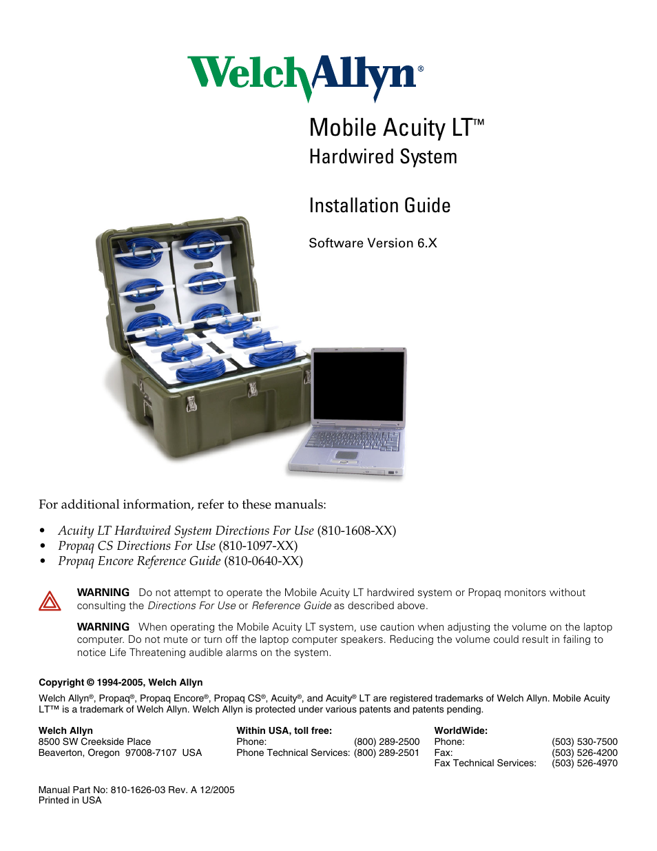 Welch Allyn Mobile Acuity Hardware Installation Guide, 810-1626-03A - Installation Guide User Manual | 4 pages