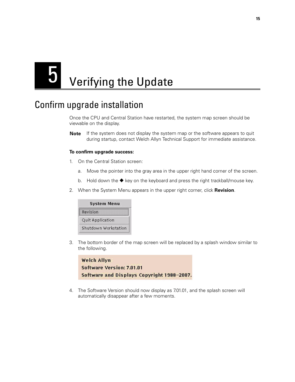 Verifying the update, Confirm upgrade installation | Welch Allyn Acuity Software Upgrade CD - Installation Guide User Manual | Page 19 / 28