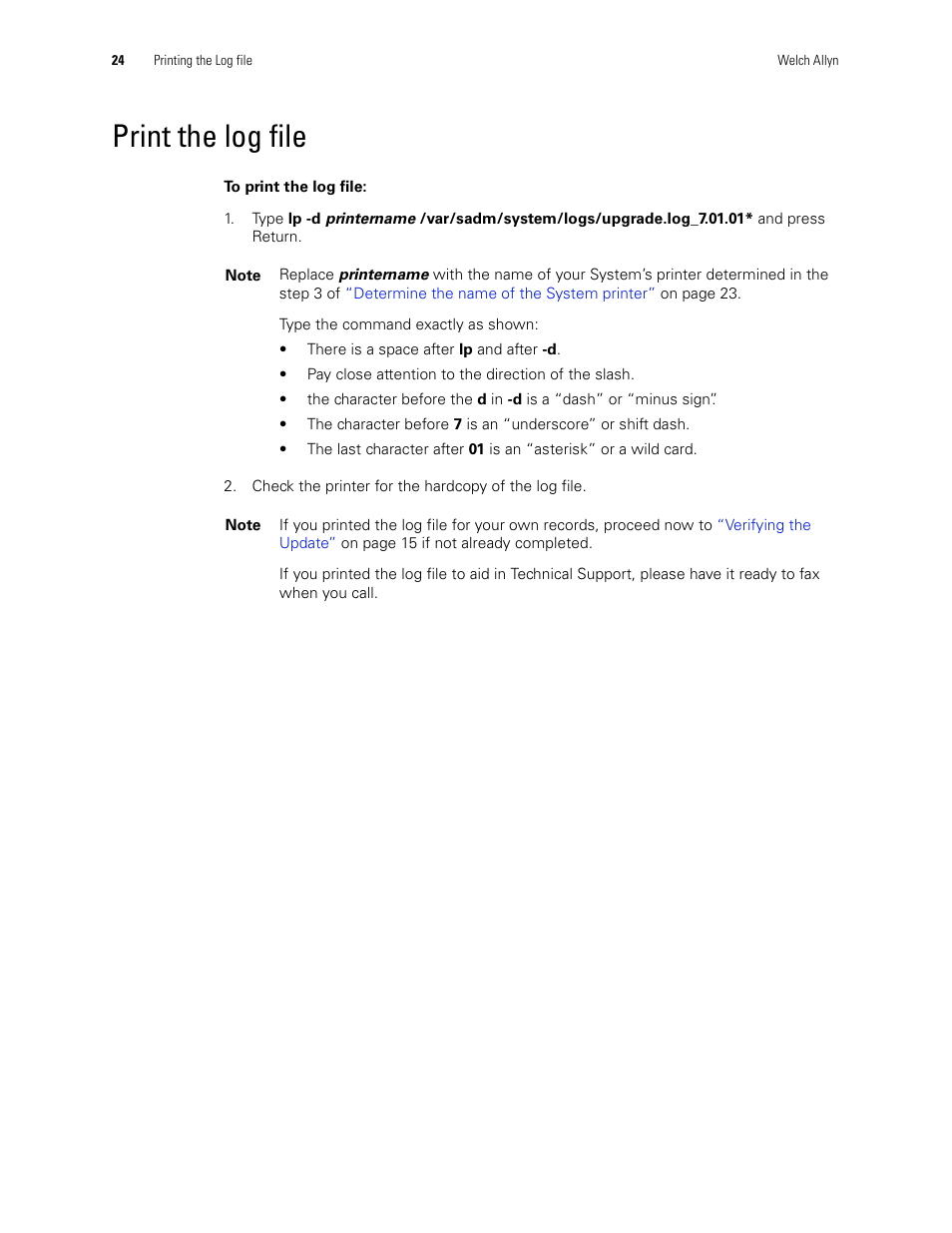 Print the log file | Welch Allyn Acuity Software Upgrade CD - Installation Guide User Manual | Page 28 / 28