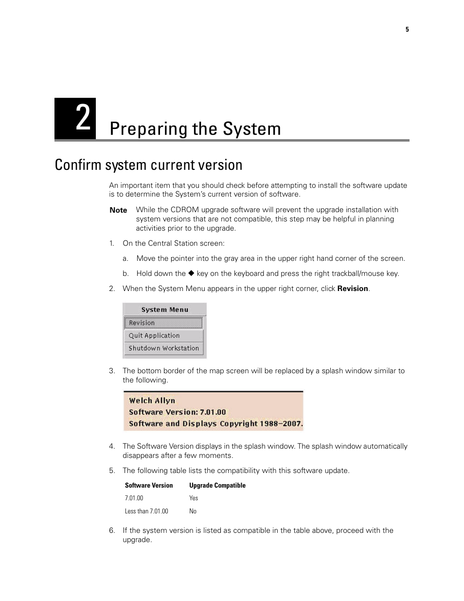 Preparing the system, Confirm system current version | Welch Allyn Acuity Software Upgrade CD - Installation Guide User Manual | Page 9 / 28