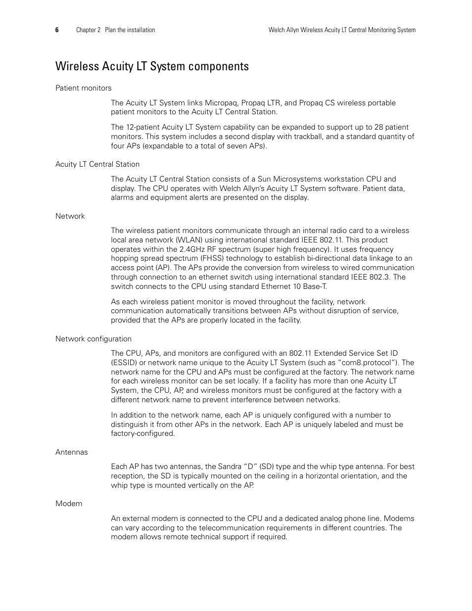Wireless acuity lt system components | Welch Allyn Acuity LT Mobile - Installation Guide User Manual | Page 10 / 64