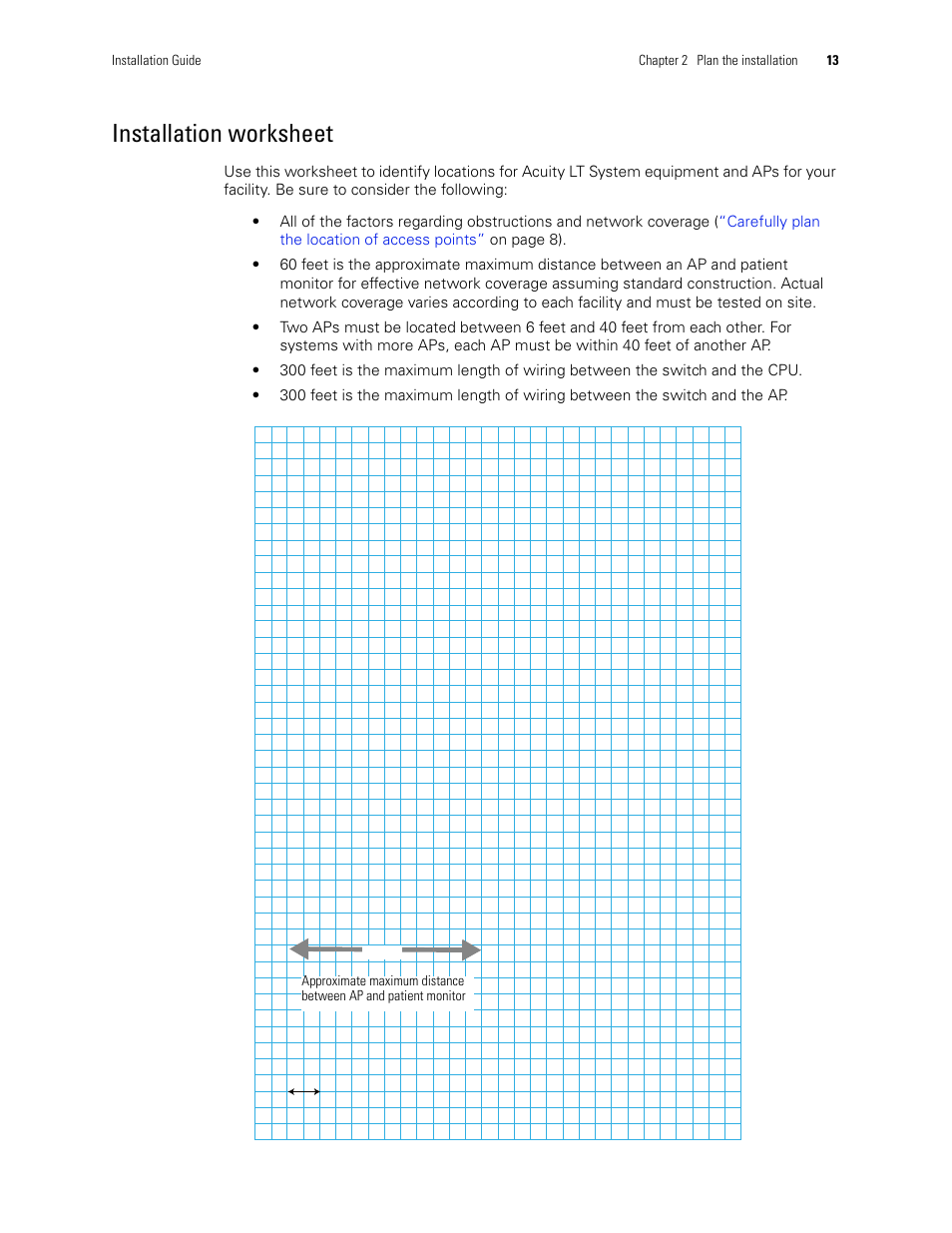 Installation worksheet | Welch Allyn Acuity LT Mobile - Installation Guide User Manual | Page 17 / 64