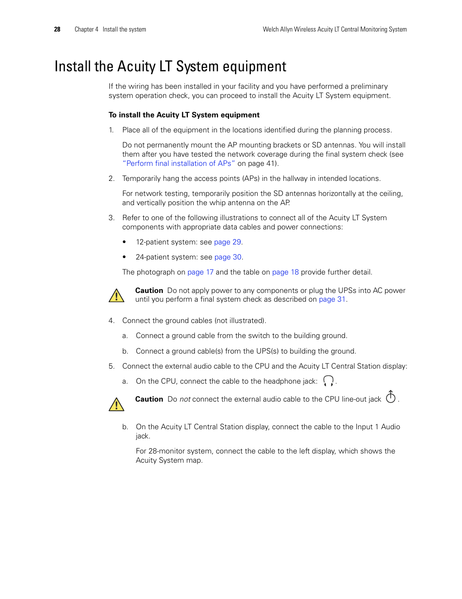 Install the acuity lt system equipment | Welch Allyn Acuity LT Mobile - Installation Guide User Manual | Page 32 / 64