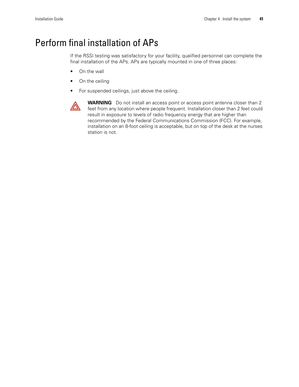 Perform final installation of aps, Perform final, Installation of aps | Welch Allyn Acuity LT Mobile - Installation Guide User Manual | Page 45 / 64