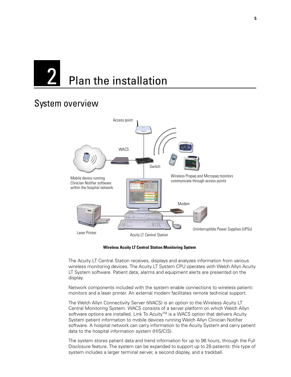 Plan the installation, System overview, 2 - plan the installation | Welch Allyn Acuity LT Mobile - Installation Guide User Manual | Page 9 / 64